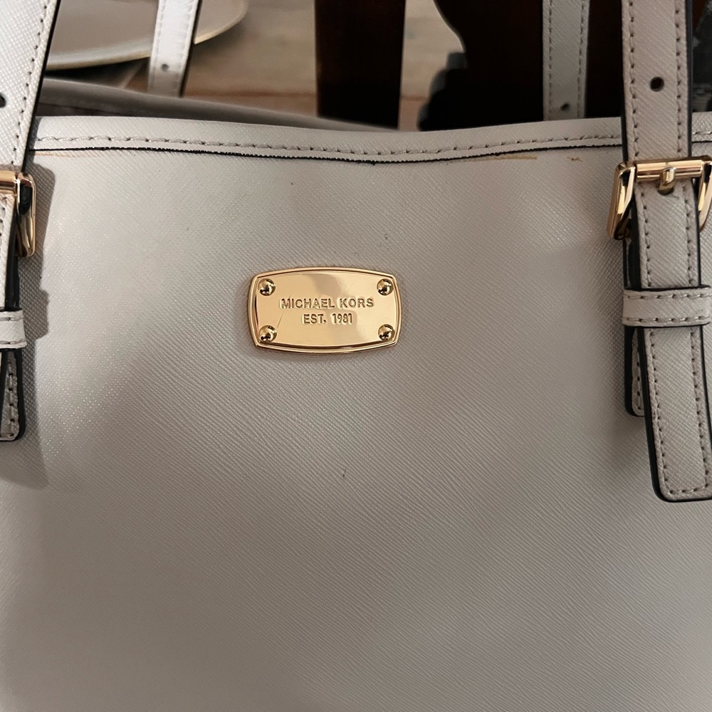 Michael Kors White Leather Snakeskin Tote Bag